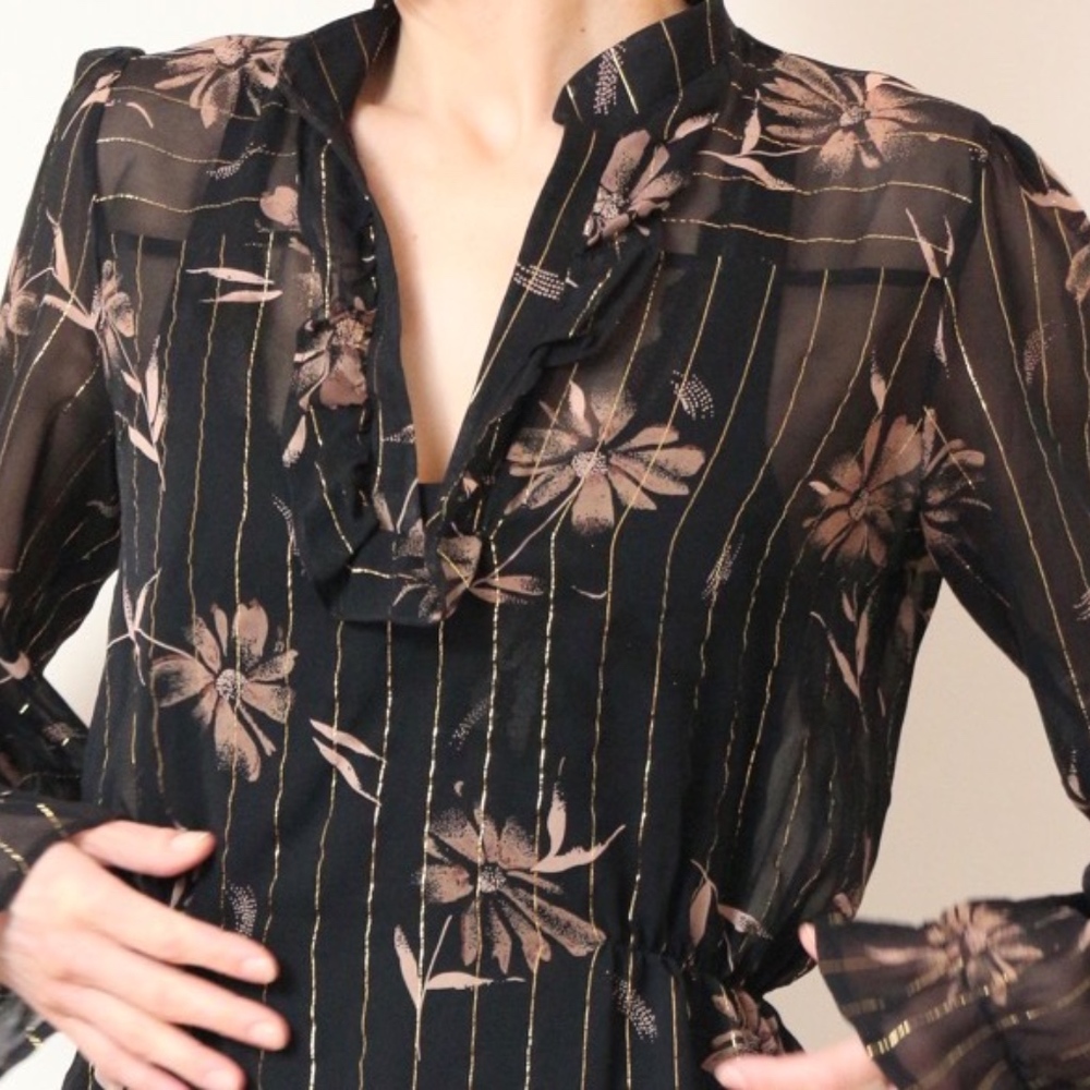 Black Floral Silk Blouse